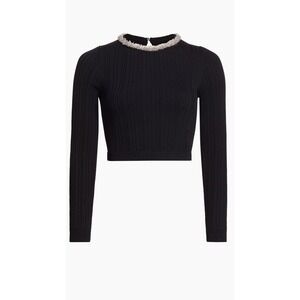 Cinq a Sept Faith Chunky Bead Embellished Rib-Knit Crop Top XS